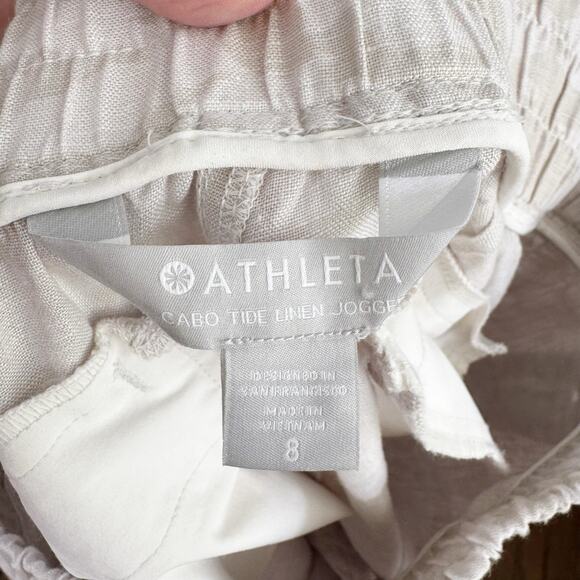 Athleta Cabo Tide Linen Jogger Pull On Pants Camo Print Neutral Drawstring 8 - Picture 11 of 13